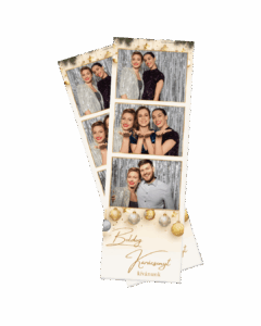 Arany csillogó karácsonyi céges fotókeret ünnepi dekorral – Selfie Moments