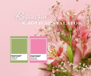 Romantikus rózsaszín és zöld Pantone esküvői színkombináció