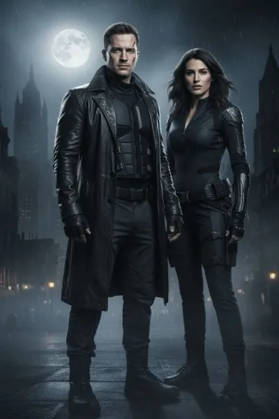 Sötét igazságosztó stílusú Film Noir AI portré – drámai árnyékok és detektív karakter generálás.