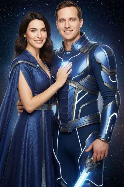 Sci-fi űropera stílusú AI arccsere és futurisztikus háttér generálás.