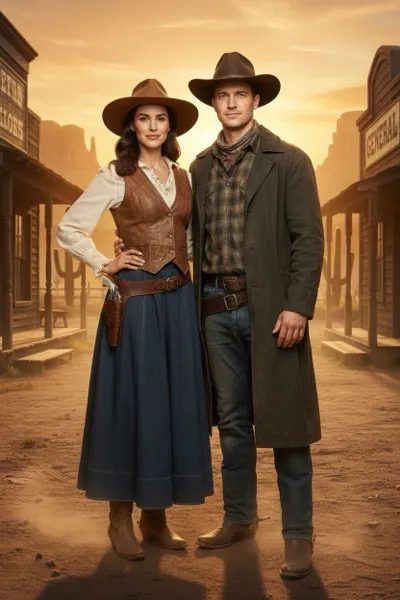 Vadnyugati western hős stílusú AI fotóbox élmény rendezvényekre.