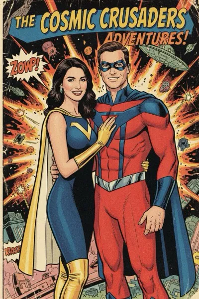 Retro pulp magazin stílusú AI generált karakterfotó szelfigéppel.